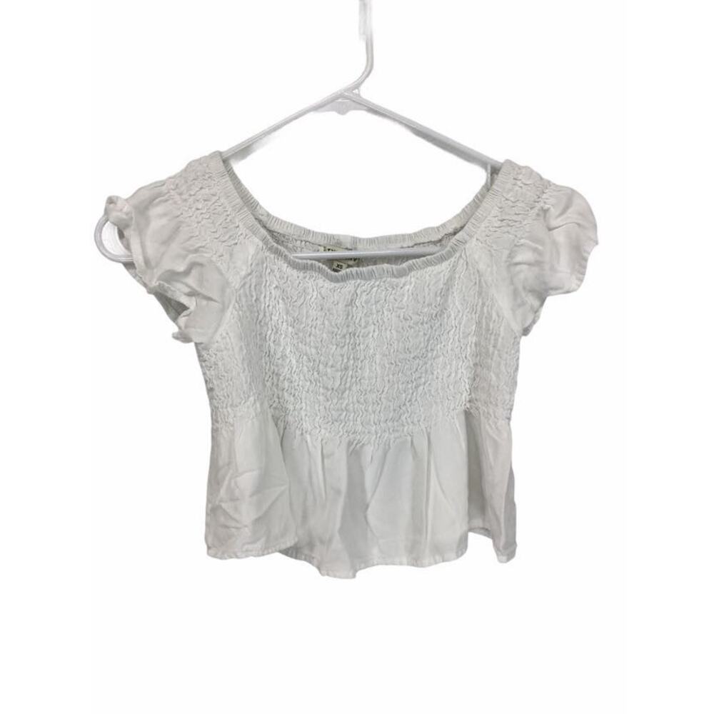 Style Envy White Smocked Short Sleeve Crop Top XS